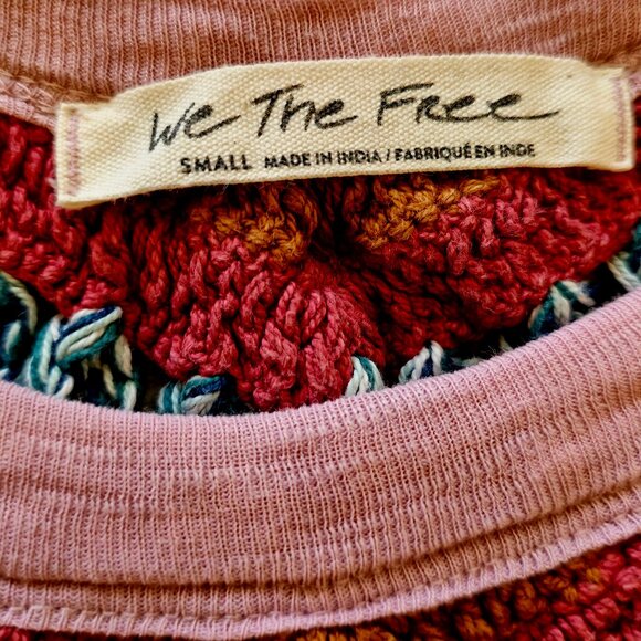 We The Free Pink Spring Bound Multicolored Crochet Baseball Tee Shirt Small - Picture 5 of 5